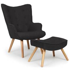 Scandinavische fauteuil + poef Lylou zwarte stof