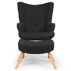 Scandinavische fauteuil + poef Lylou zwarte stof