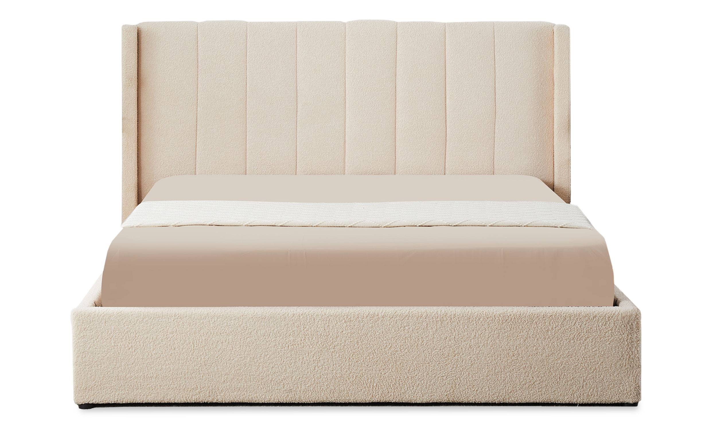 Doppelbett Magorial mit aufklappbarem Bettkasten 180x200cm Stoff Bouclette Creme