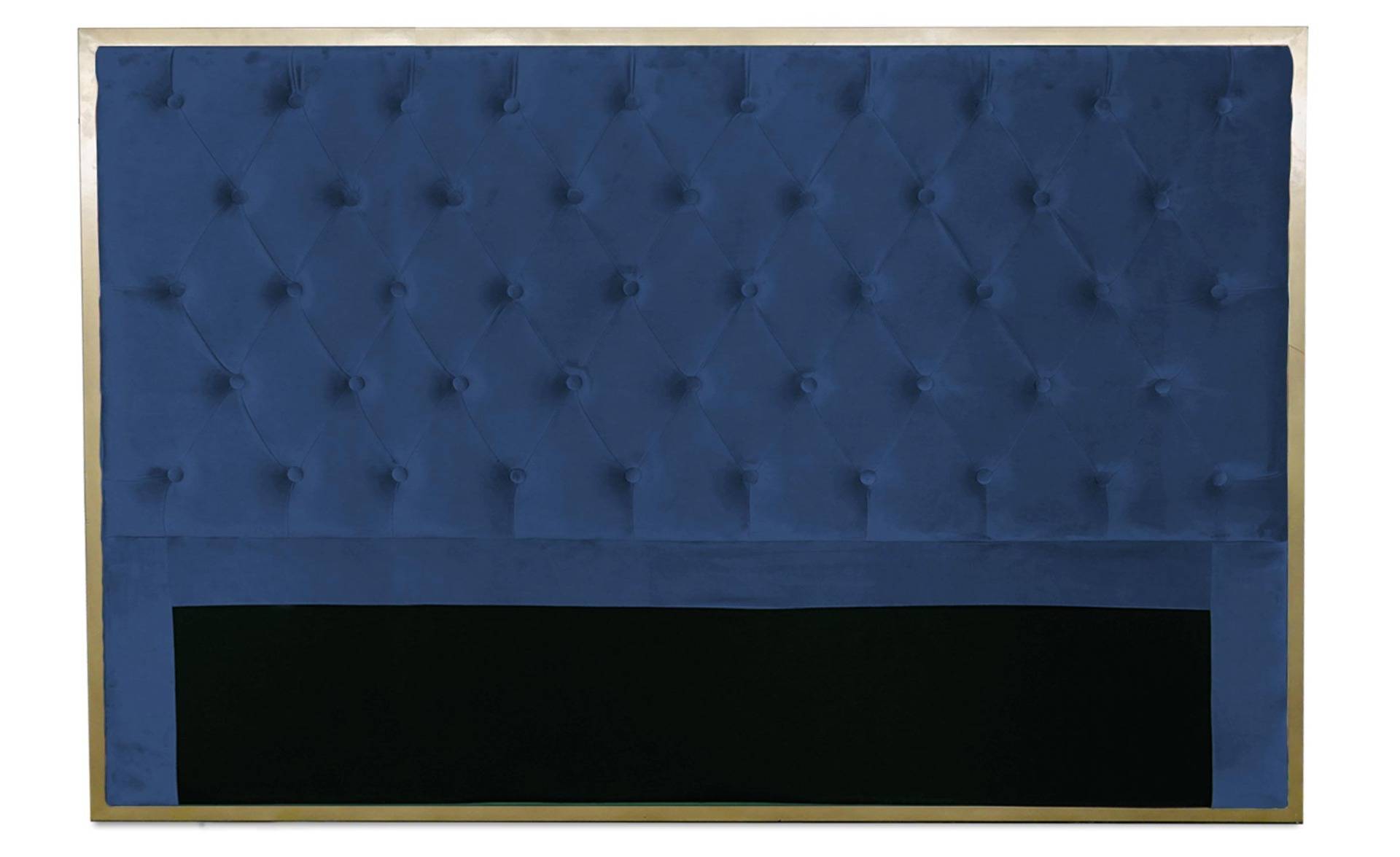 Cabecero Mariella 160cm terciopelo azul con marco de metal dorado
