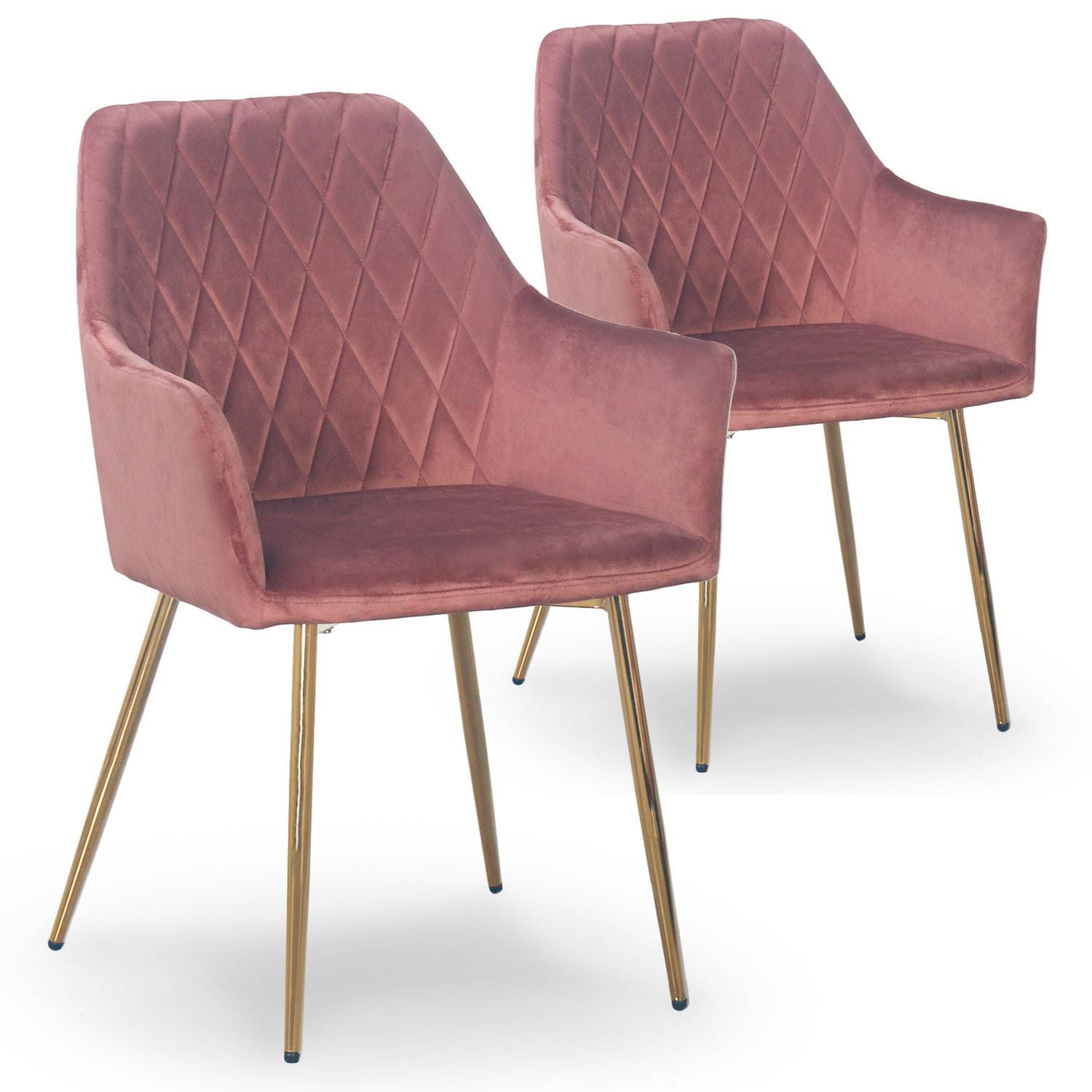 Chaise rose matelassée simili cuir rose / Pieds métal rose pour