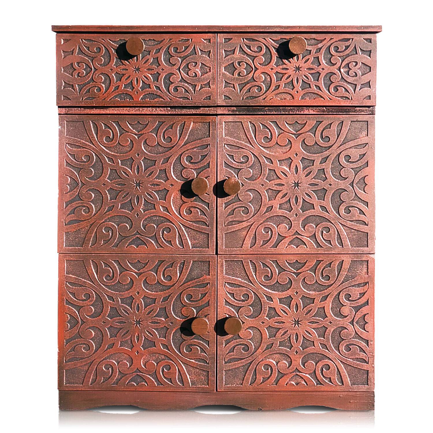 Aparador de madera tallada de estilo oriental 6 puertas L70cm Matana madera cobre