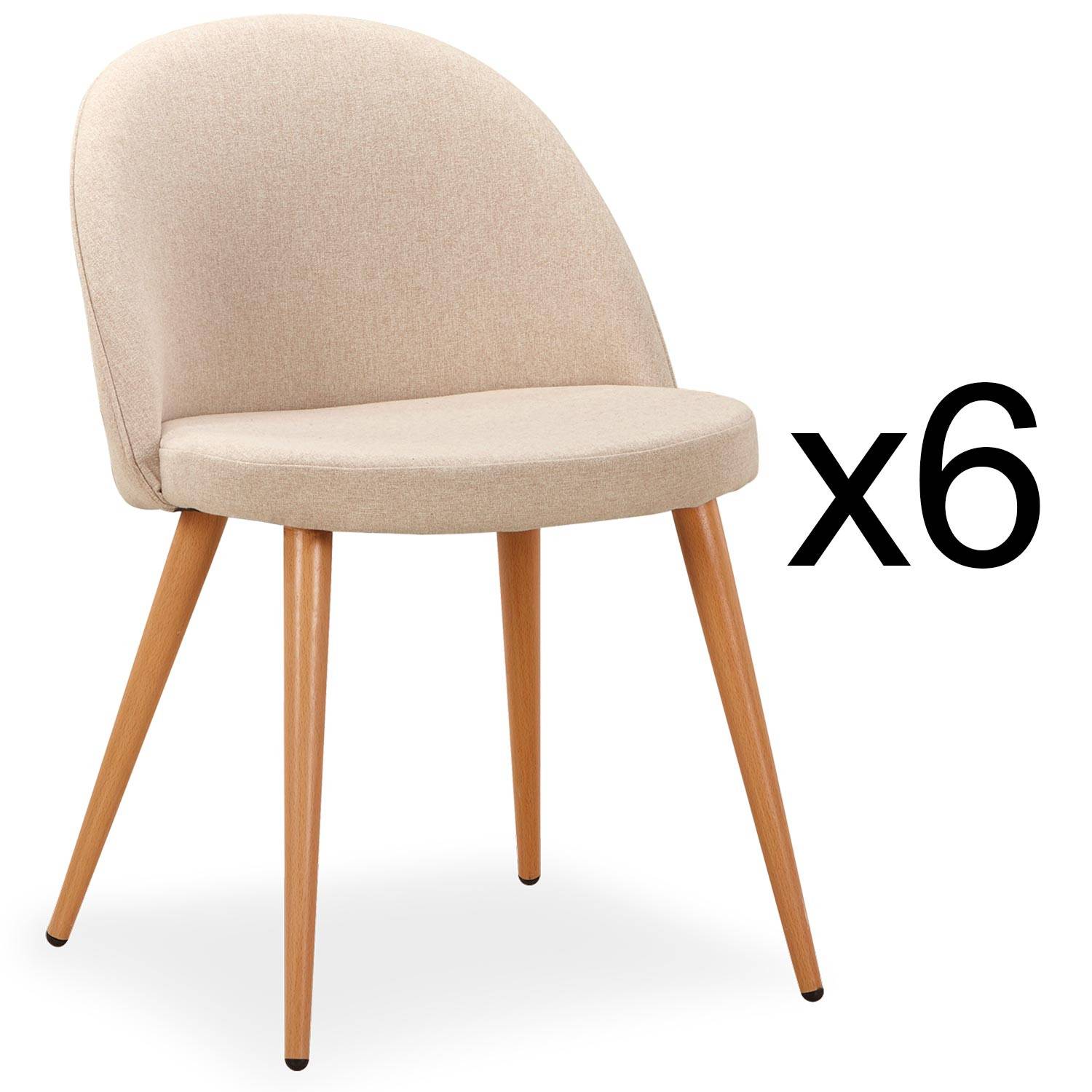 Set van 6 Maury Scandinavische stoelen Beige stof