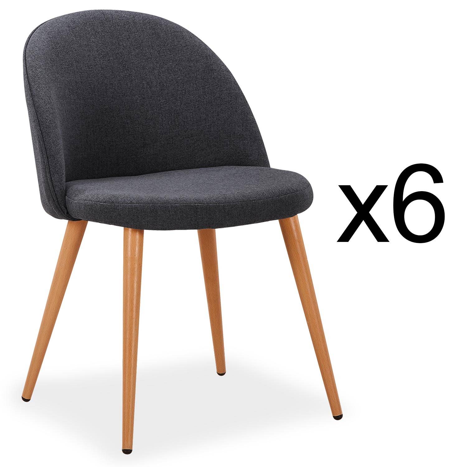 Set von 6 skandinavischen Stühlen Maury Stoff Dunkelgrau