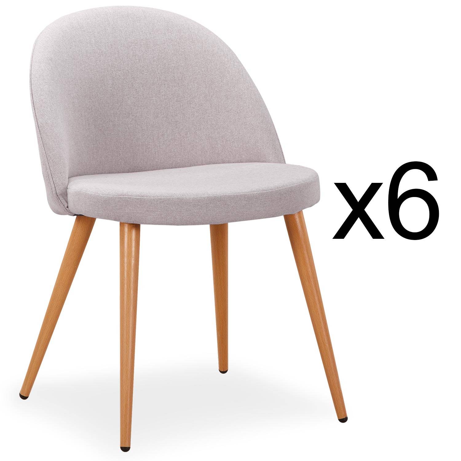 Set von 6 skandinavischen Stühlen Maury Stoff Hellgrau