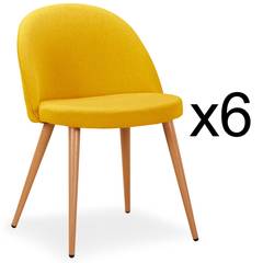 Set von 6 skandinavischen Stühlen Maury Stoff Gelb