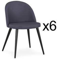 Set van 6 moderne Maury stoelen in grijze imitatie met zwarte poten