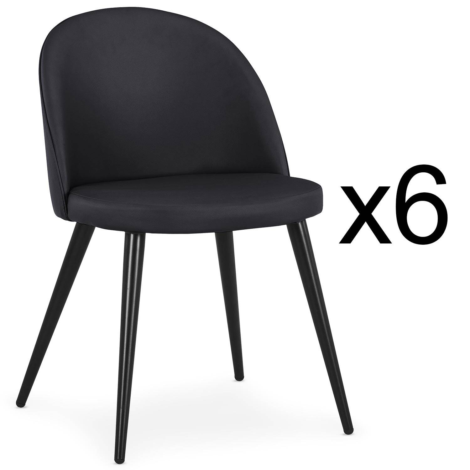 Lote de 6 sillas modernas Maury de polipiel negra con patas negras
