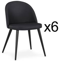 Set van 6 moderne Maury stoelen in zwart imitatie met zwarte poten