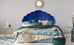 Mermaid Kopfteil Bett 160cm, Samtbezug Blau