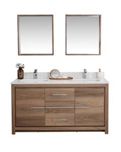 Meuble de salle de bain 150cm double vasque et 2 miroirs L55xH80cm Ligha Bois massif foncé