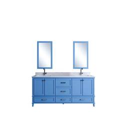 Badkamermeubel 180cm dubbele wastafel en 2 spiegels L55xH80cm Valato Massief hout Blauw
