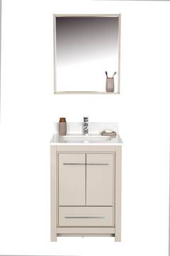 Meuble de salle de bain 60cm avec vasque et miroir L55xH80cm Ligha Bois massif Beige