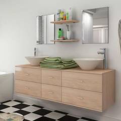 Badezimmermöbel mit Wasserhahn Zalia Holz Beige und Keramik Weiß