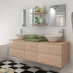 Badezimmermöbel Zalia Holz Beige und Keramik Weiß