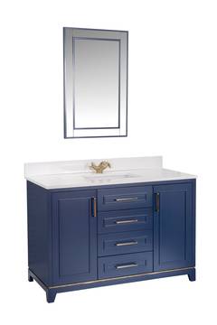 Meuble de salle de bain 120cm avec vasque et miroir 55x80cm Yassa Bleu foncé