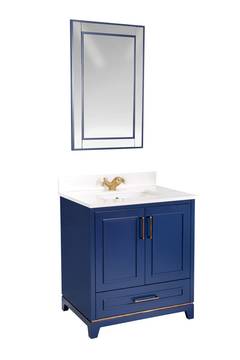 Mobiletto L75xH86cm con lavabo e specchio L55xH80cm Yassa Legno massello Blu scuro