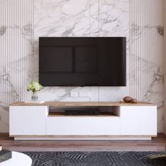 Mueble de TV con 1 estante y 3 puertas abatibles Dani Madera Natural y Blanco