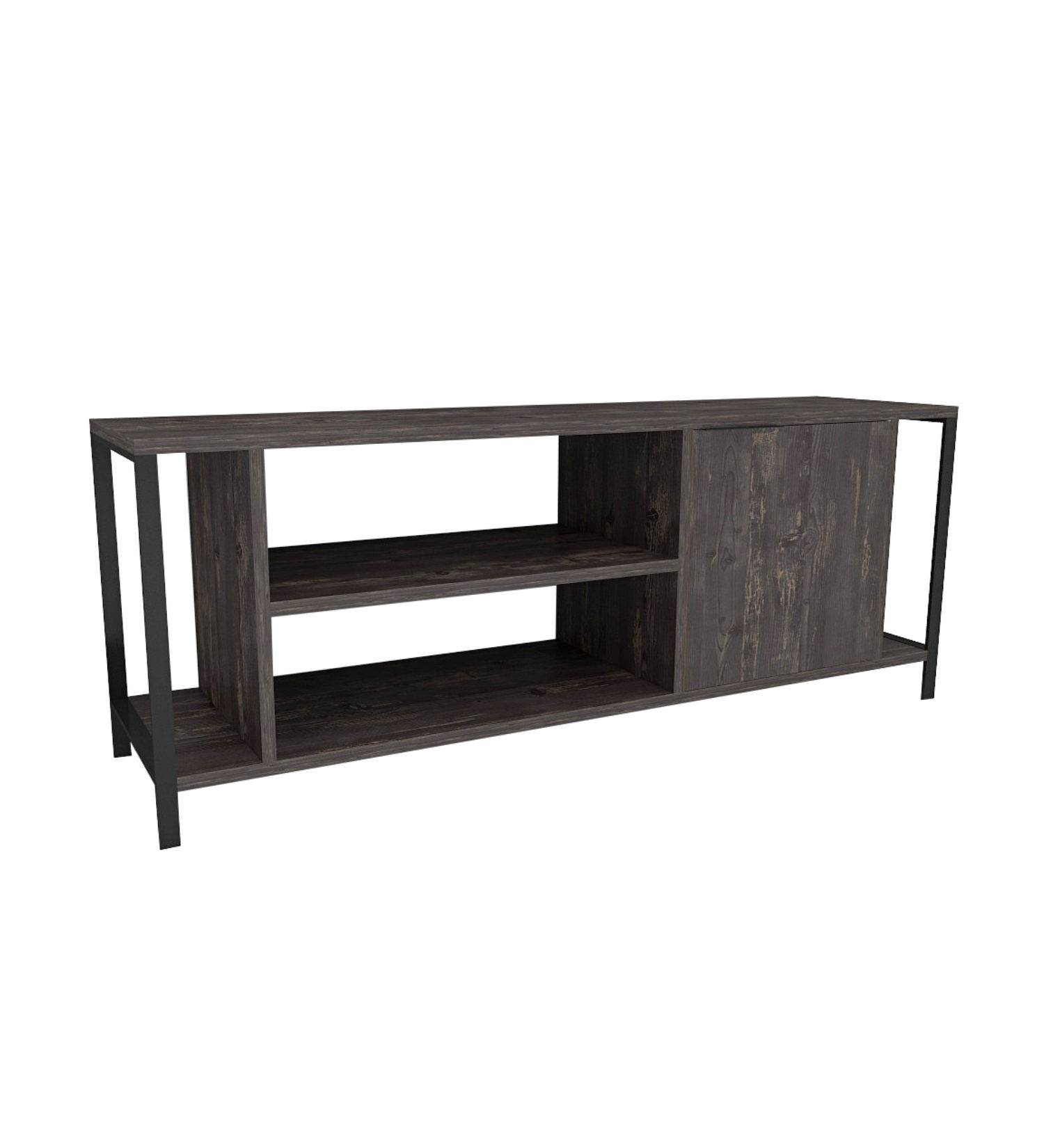 TV-meubel 1 deur en 2 planken Verity 120cm zwart en donker hout