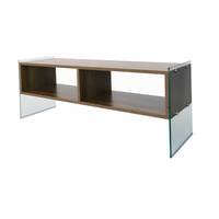 Doris 2 planken TV-meubel L120xH35cm Natuurlijk massief hout en Zwart gerookt gehard glas