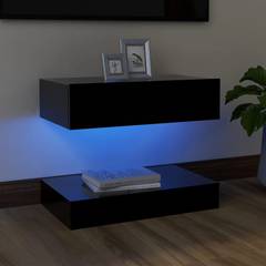 TV-meubel met 2 planken en 1 lade Kauib 60cm Zwart hout en LED
