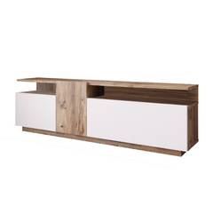 Mueble de TV con 2 estantes y 3 puertas abatibles Lemo Madera natural y blanca