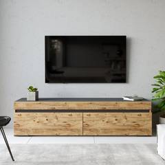 Mueble de TV de 2 puertas Pimo Madera natural y antracita