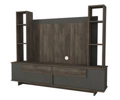 2-türiges TV-Möbel mit integrierten Regalen Joigne Dunkles Holz und Anthrazit