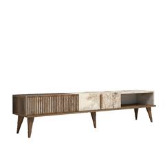 TV-Möbel 2 Türen und 1 Regal Ribera 180 cm Dunkles Holz und weißer Marmoreffekt