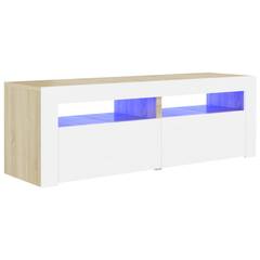 TV-Möbel mit 2 Türen und 2 Regalen Gina 120cm Holz Weiß und Eiche