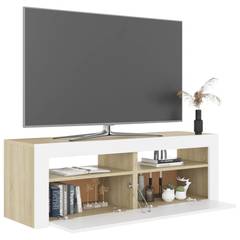 TV-Möbel mit 2 Türen und 2 Regalen Gina 120cm Holz Weiß und Eiche