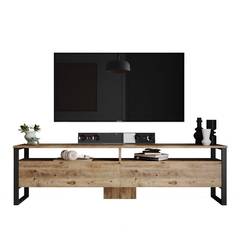 Orpha 2-deurs TV-meubel met 2 planken 180cm Zwart en Hout