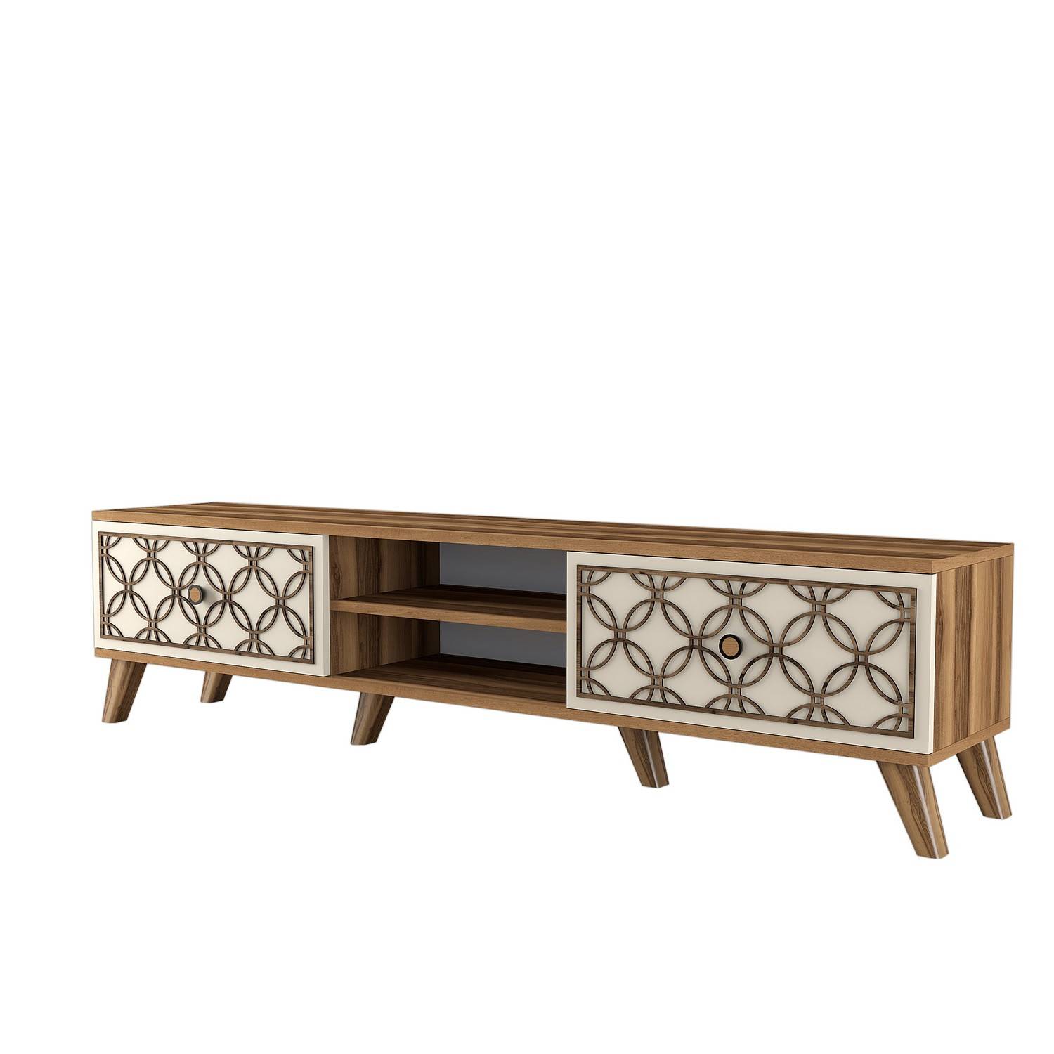 Varie 2-deurs en 2-planken tv-meubel 180 cm geometrisch patroon crème wit en hout