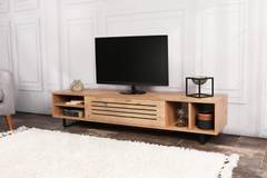 Leslie 2-deurs, 4-vaks TV-meubel 160cm Zwart metaal en naturel hout