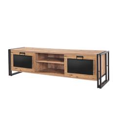 Mueble TV 2 puertas estilo industrial Colisart L180cm Metal negro y madera clara y Negro