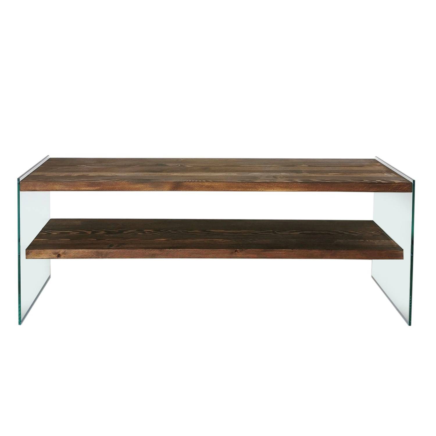 TV-meubel met 2 planken Doris L120cm Massief hout en gehard glas Transparant