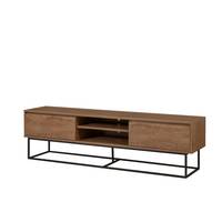 Tv-meubel 2 lades en 2 planken Lodi 180cm zwart metaal en natuurlijk hout