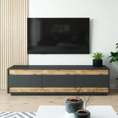 Soporte de TV de 3 puertas Meano en madera natural y antracita