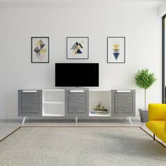 Mueble de TV Simis con puertas elevables Melamina Antracita y Blanca