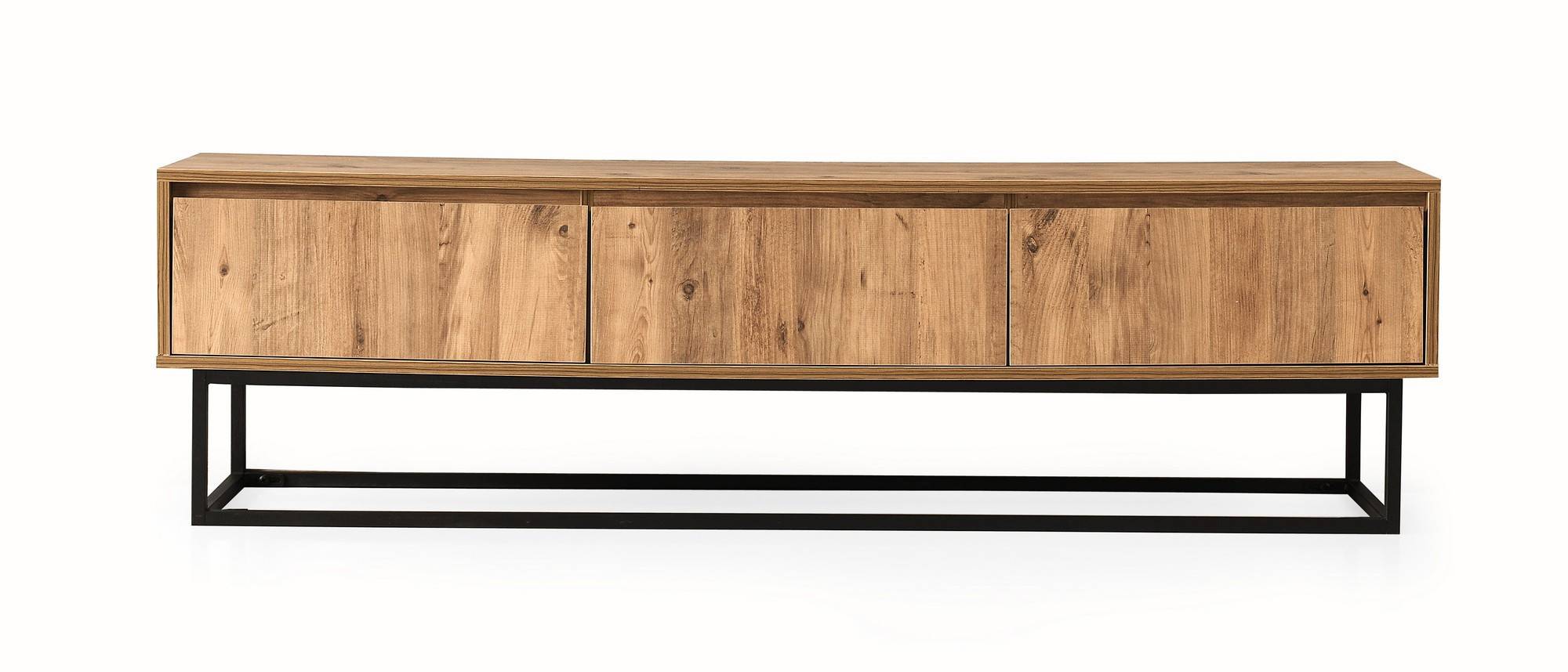 Buxida TV-meubel met 3 lades 180 cm donker grenenhout en zwart metaal