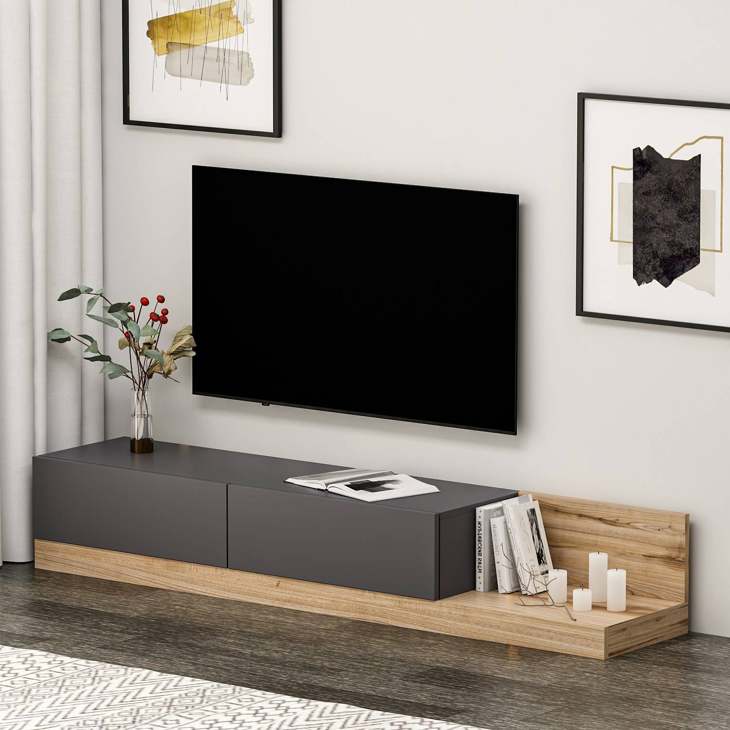 Aucetha TV-meubel L180cm Licht hout en antraciet