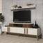 Mueble de TV Chanez con estante de pared Blanco crema y madera oscura