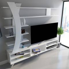 Soporte de TV con estantes Ziouel 180cm Blanco
