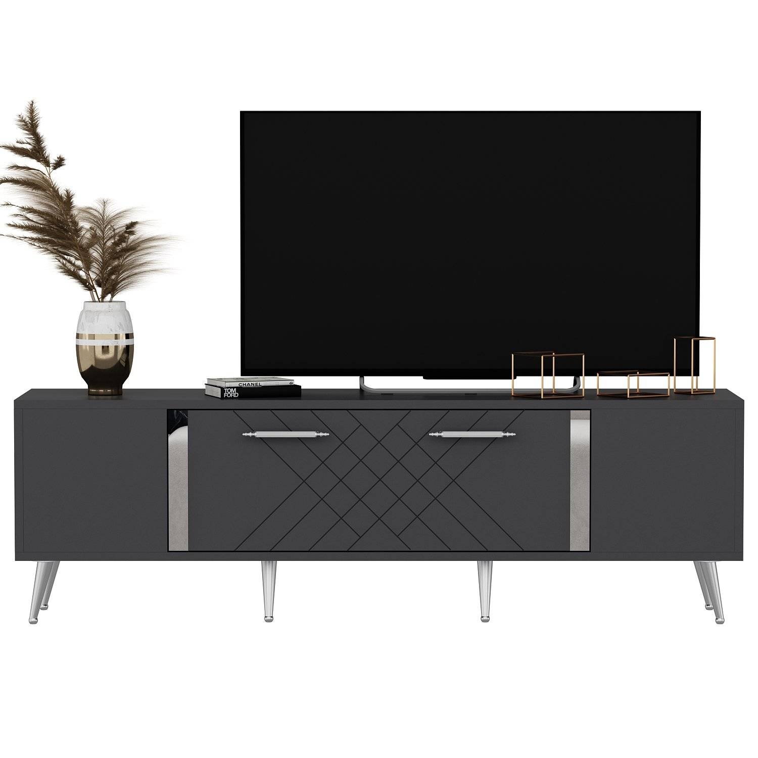 Bourgondisch TV-meubel 150cm Antraciet en Zilver