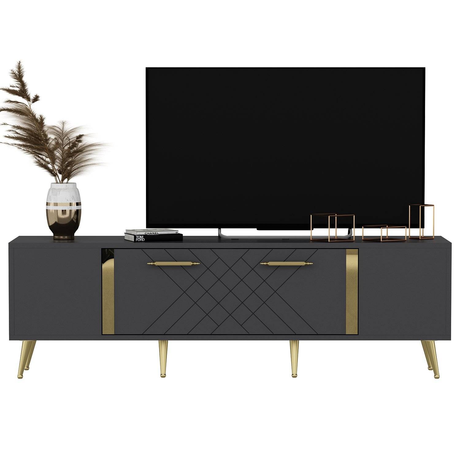 Bourgondisch TV-meubel 150cm Antraciet en Goud