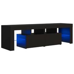 Chapon TV Stand 140cm Madera Negra y Cristal LED