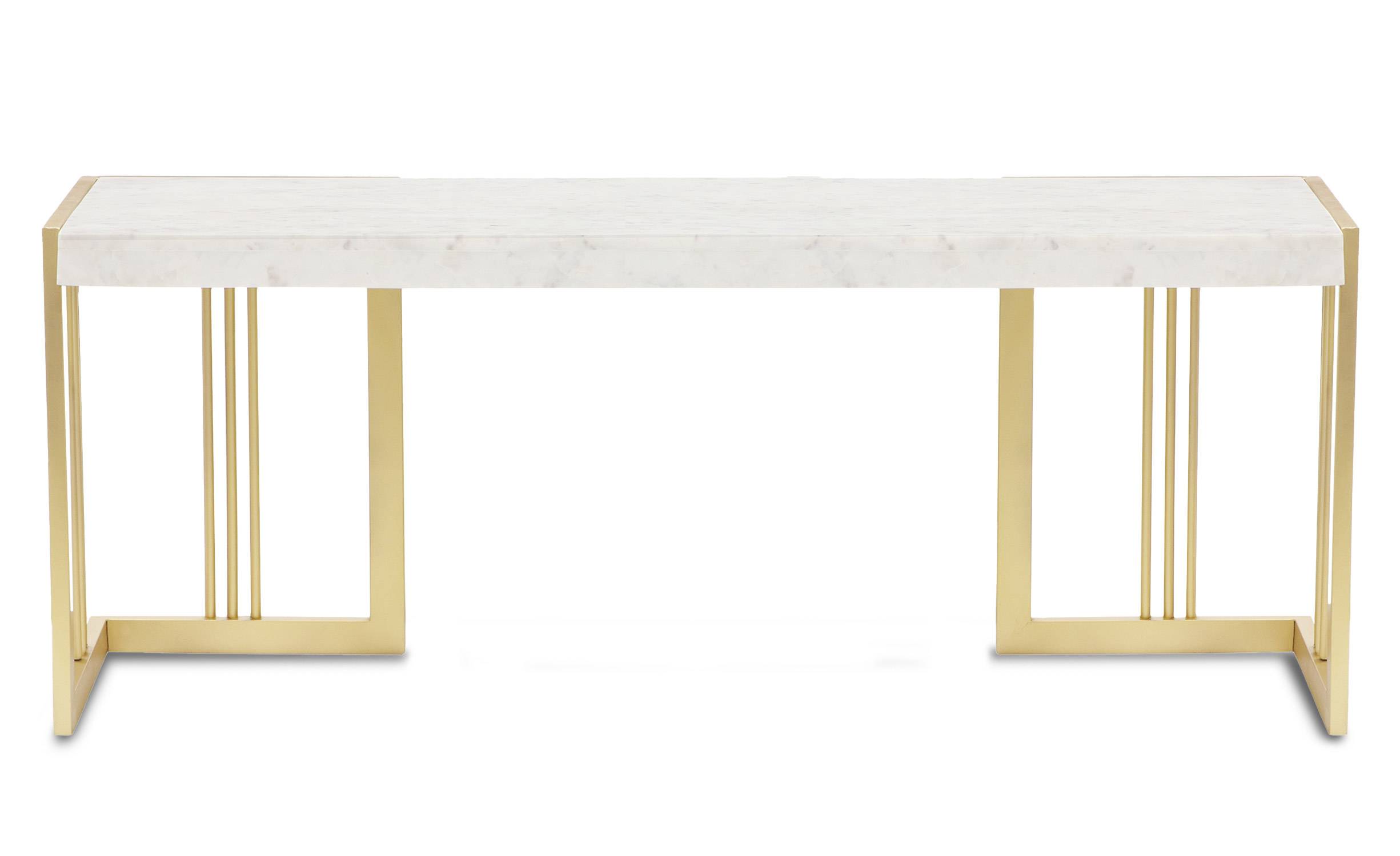 Design tv-meubel 140cm Locaro wit marmer en goud metalen poten