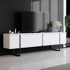 Sibylle Soporte de TV de diseño de 2 puertas L180xH50cm Metal negro y madera blanca
