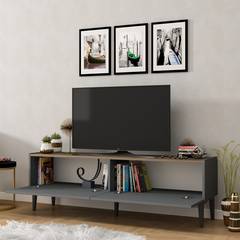 Mobile TV a 4 ante a strisce diagonali L154 cm Noce Pannello melaminico antracite