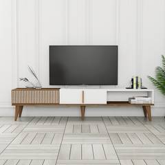 Design TV-Möbel Arilis B180cm Dunkles Holz und Weiß